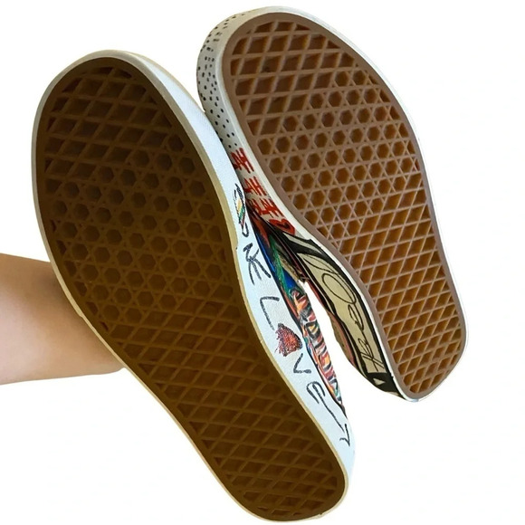 VANS Sneakers Custom Hand Drawn Graffiti Slide On Shoes Women 7.5 Men 6 Upcycled - Picture 15 of 16